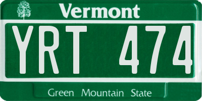 VT license plate YRT474