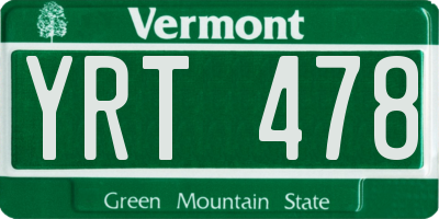 VT license plate YRT478