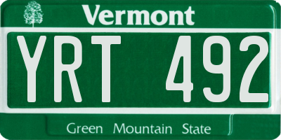 VT license plate YRT492
