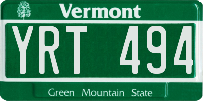 VT license plate YRT494