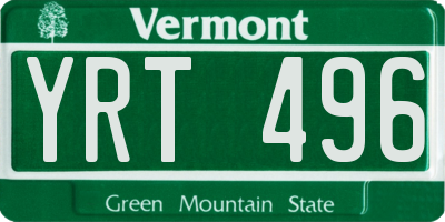 VT license plate YRT496
