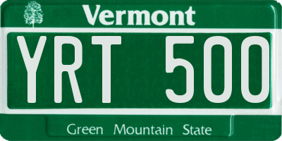 VT license plate YRT500