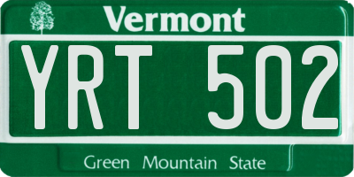 VT license plate YRT502