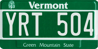 VT license plate YRT504