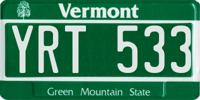 VT license plate YRT533