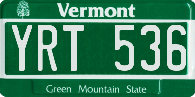 VT license plate YRT536