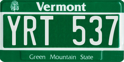 VT license plate YRT537