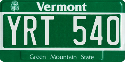 VT license plate YRT540