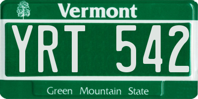 VT license plate YRT542