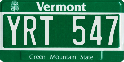 VT license plate YRT547
