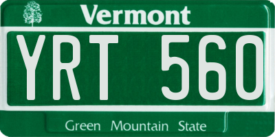 VT license plate YRT560