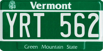VT license plate YRT562