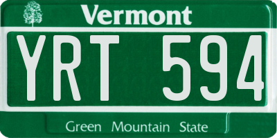 VT license plate YRT594