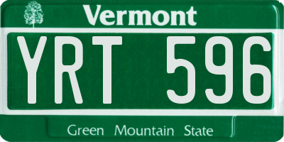 VT license plate YRT596