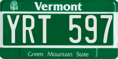 VT license plate YRT597