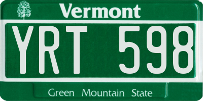 VT license plate YRT598