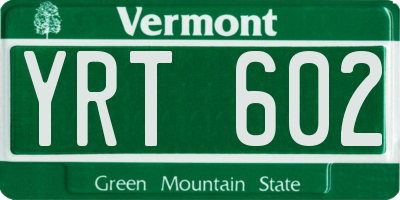 VT license plate YRT602