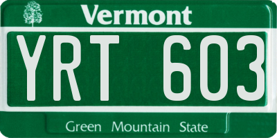 VT license plate YRT603