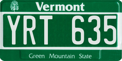 VT license plate YRT635