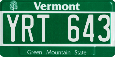 VT license plate YRT643