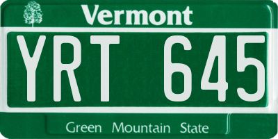VT license plate YRT645