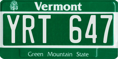 VT license plate YRT647