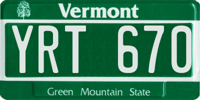 VT license plate YRT670