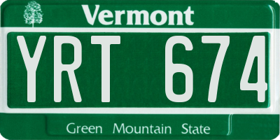 VT license plate YRT674