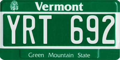 VT license plate YRT692