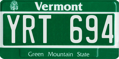 VT license plate YRT694