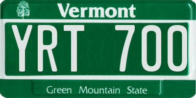 VT license plate YRT700