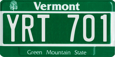VT license plate YRT701