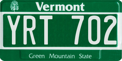 VT license plate YRT702