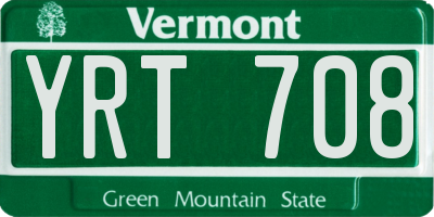 VT license plate YRT708