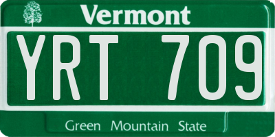 VT license plate YRT709