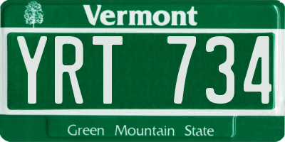 VT license plate YRT734