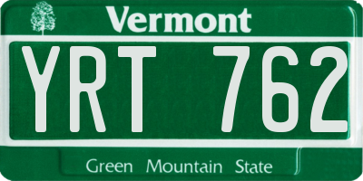 VT license plate YRT762