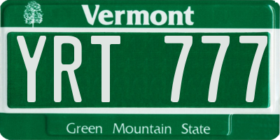 VT license plate YRT777