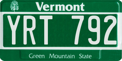 VT license plate YRT792