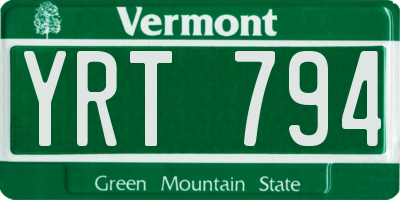 VT license plate YRT794