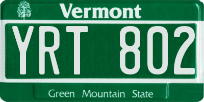 VT license plate YRT802
