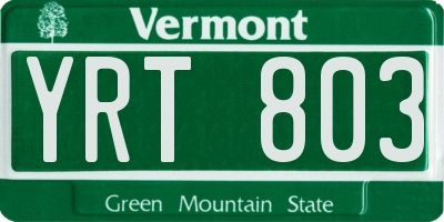 VT license plate YRT803