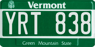 VT license plate YRT838