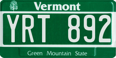 VT license plate YRT892