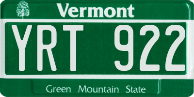 VT license plate YRT922