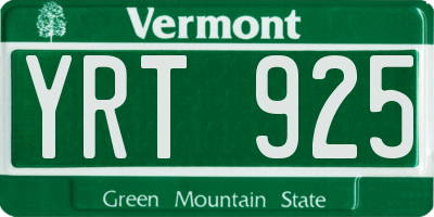 VT license plate YRT925