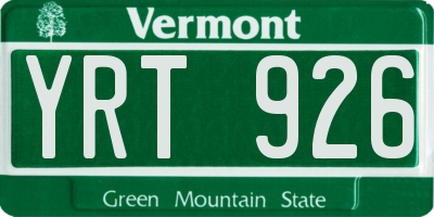 VT license plate YRT926