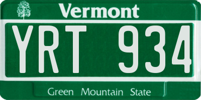 VT license plate YRT934