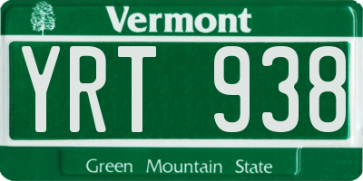 VT license plate YRT938