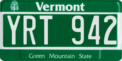 VT license plate YRT942